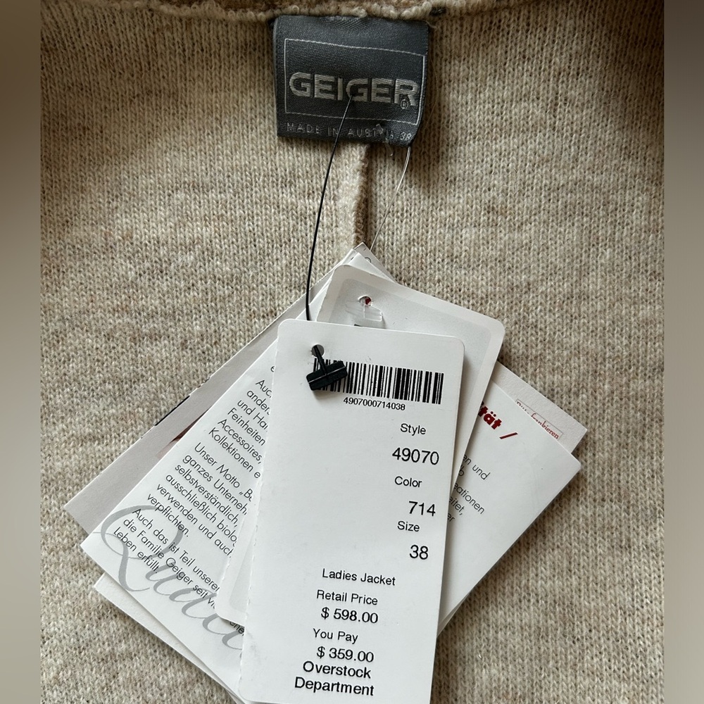 NWT Geiger tan wool jacket with real fur trim
